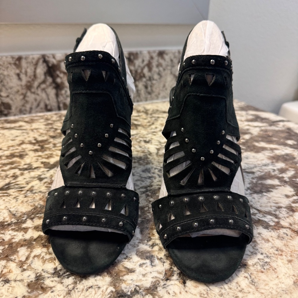 Vince Camuto Reston Sandals Womens Black Leather Block Heel Strap - Picture 4 of 10